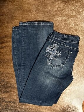 Cowgirl Tuff Blue Victory Women's low rise jeans slightly flared 28x33
